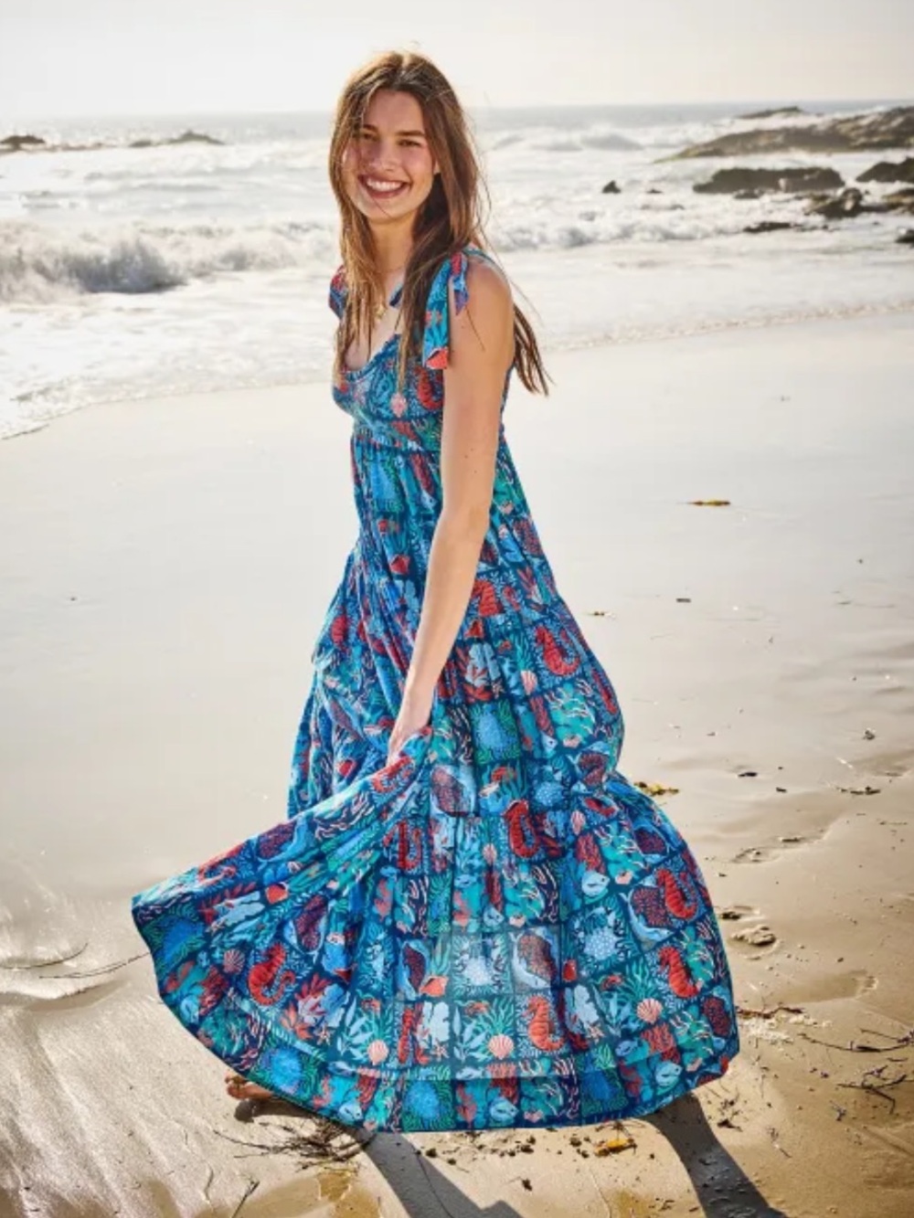 Printfresh Blue Tropical Maxi Dress Sz Medium NWT